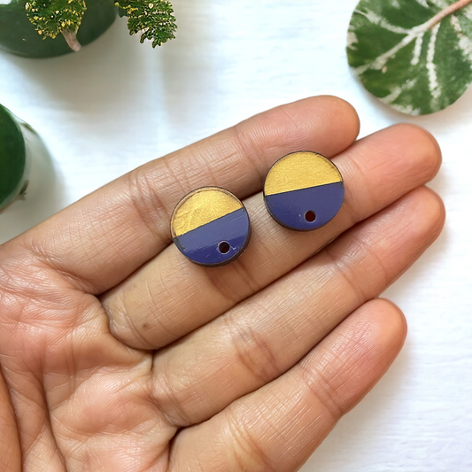 Wood and Navy Acetate Circle Stud Findings - ClartStudios - Polymer clay Jewellery