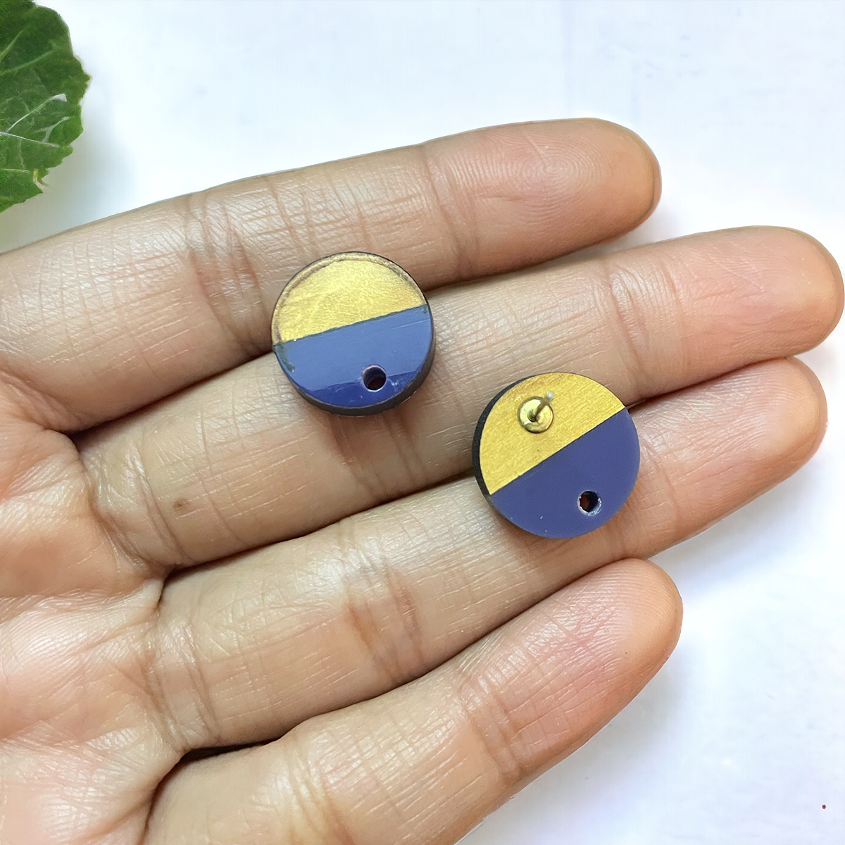 Wood and Navy Acetate Circle Stud Findings - ClartStudios - Polymer clay Jewellery