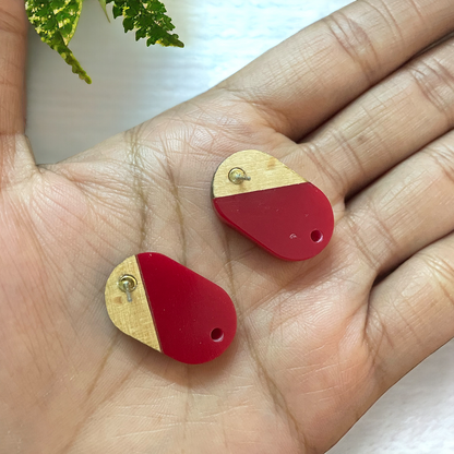 Wood and Red Acetate Stud Findings - ClartStudios - Polymer clay Jewellery