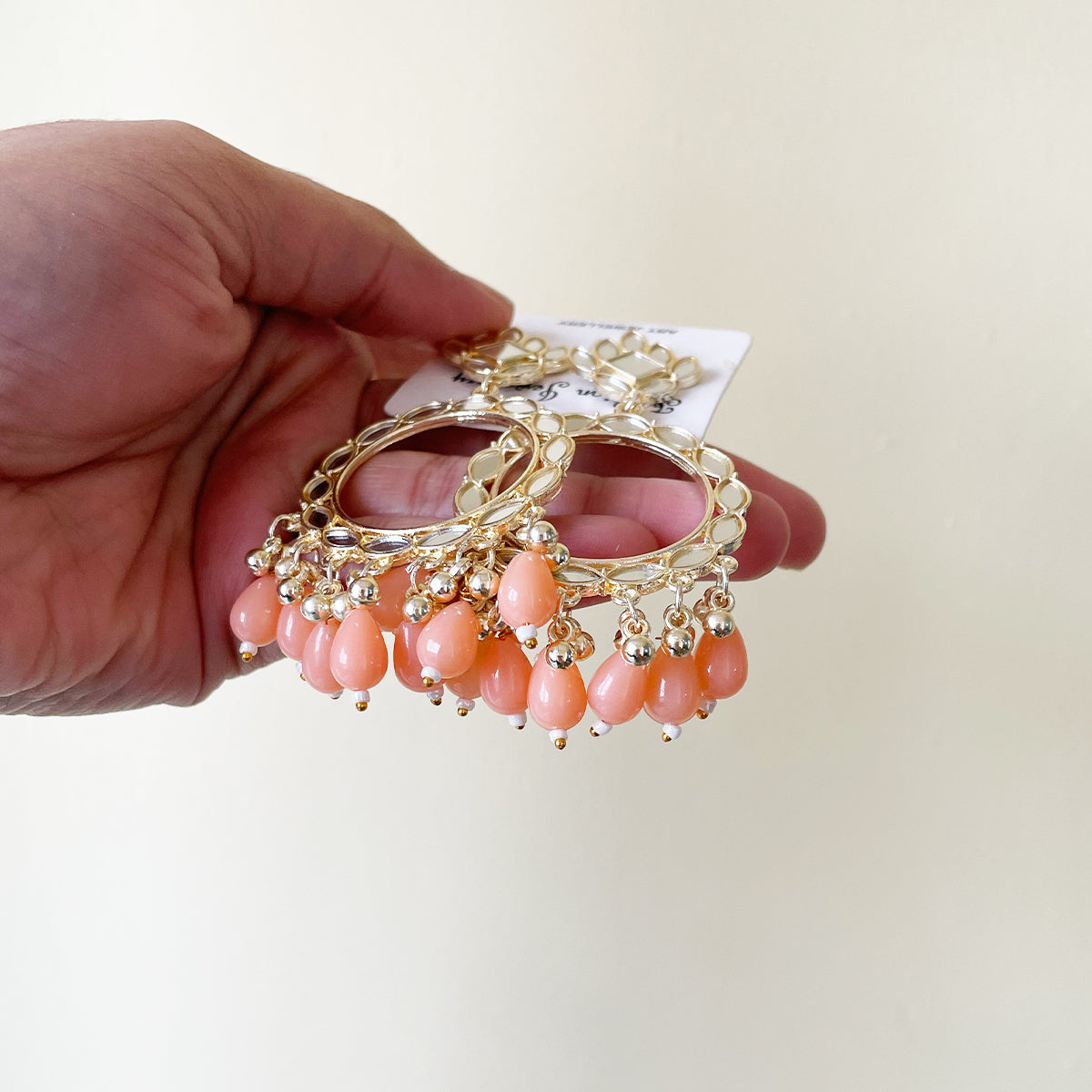 Peach Acrylic Beads Light Gold Mirror Earring - ClartStudios - Polymer clay Jewellery