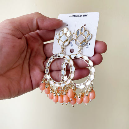 Peach Acrylic Beads Light Gold Mirror Earring - ClartStudios - Polymer clay Jewellery