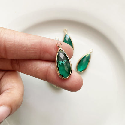 Green Drop Glass Crystal (25mm * 11mm) - ClartStudios - Polymer clay Jewellery