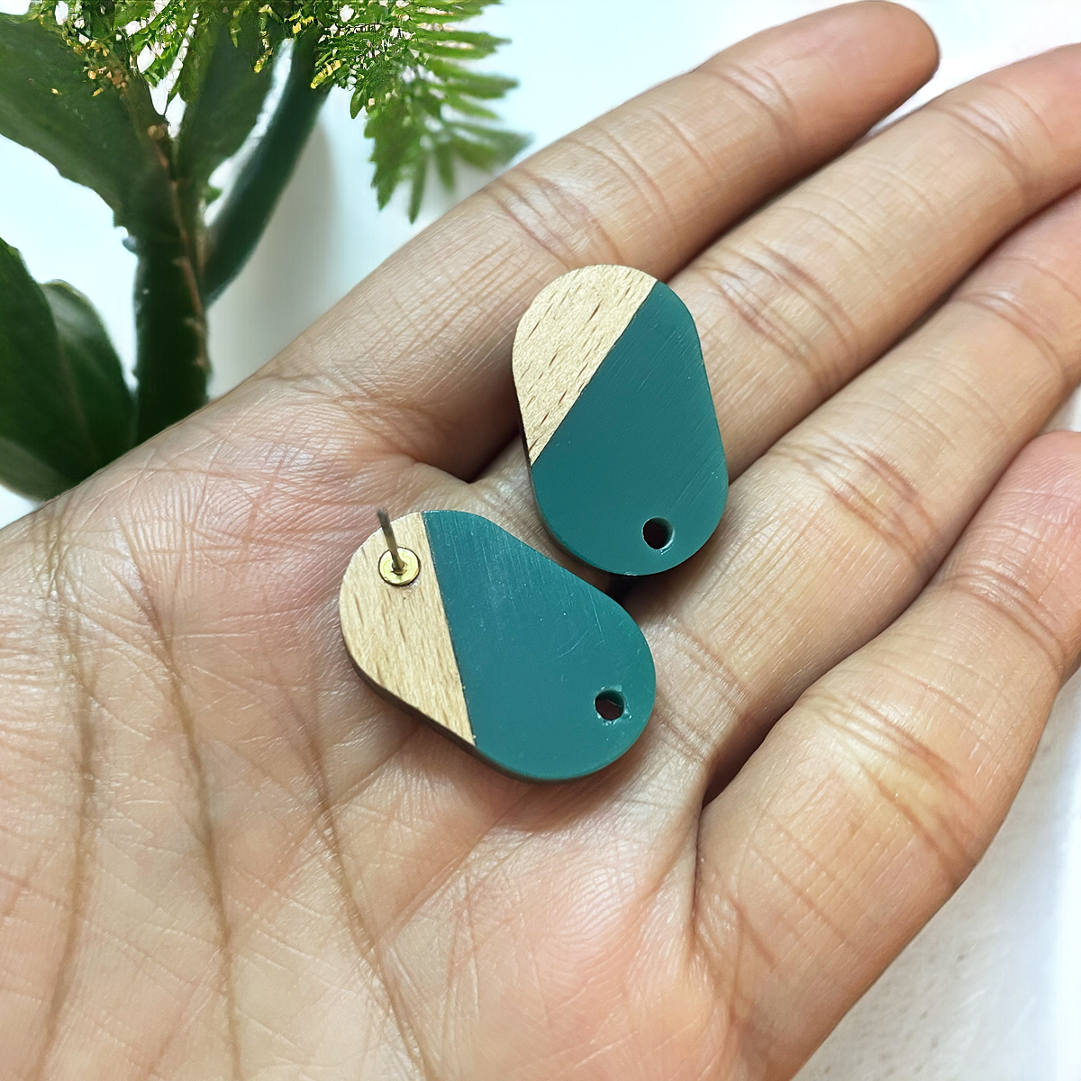 Wood and Teal Acetate Stud Findings - ClartStudios - Polymer clay Jewellery