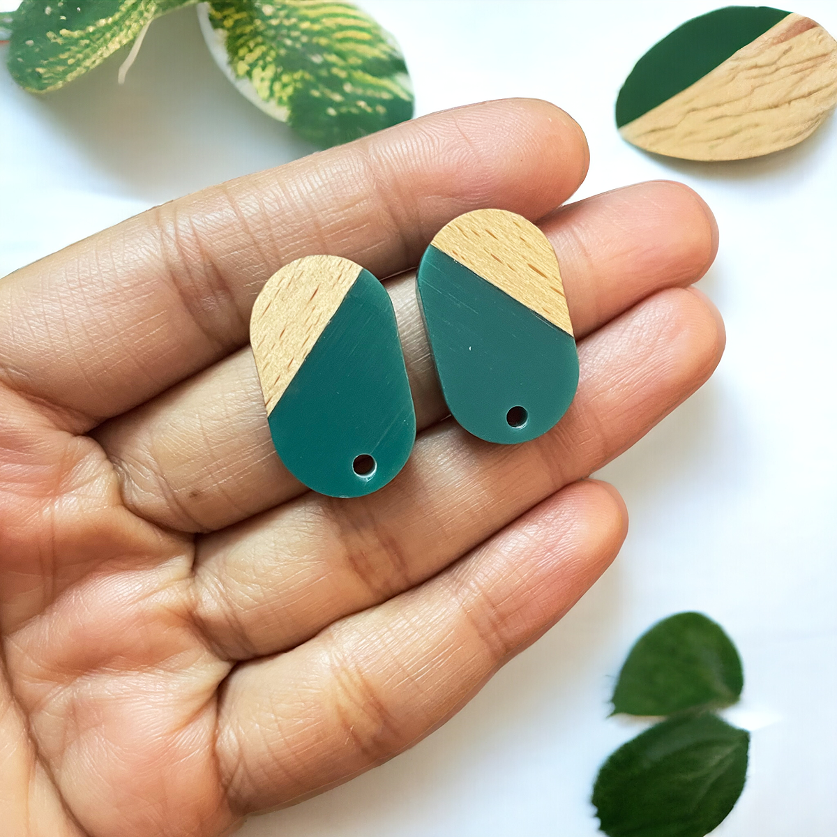 Wood and Teal Acetate Stud Findings - ClartStudios - Polymer clay Jewellery