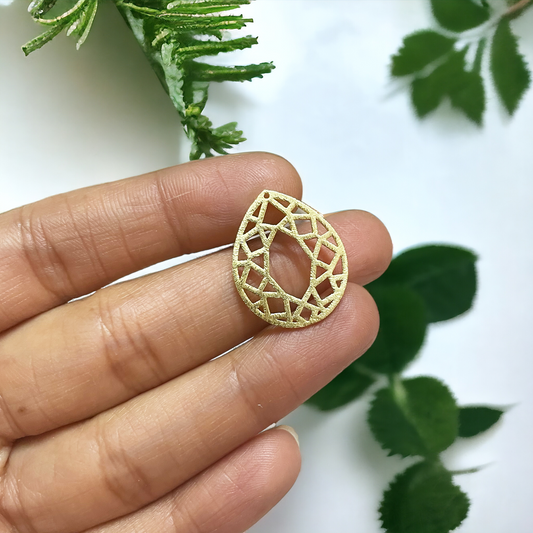 14k Real Gold Plated Brass Laser Cut Drop Motif Charm - ClartStudios - Polymer clay Jewellery