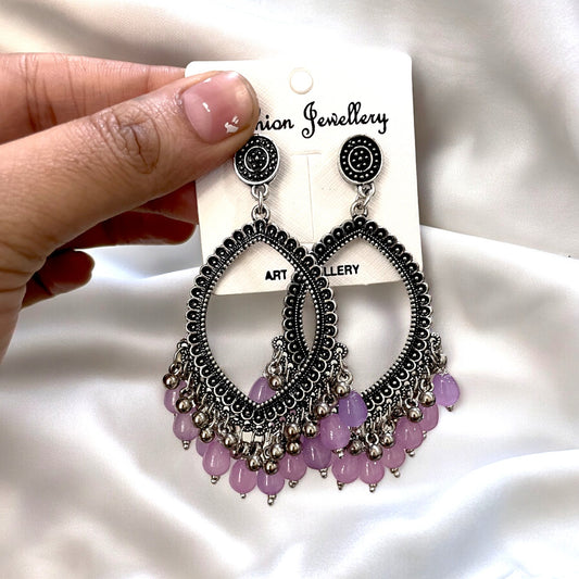 Silver Motif Oxidised Earring (Lilac Beads) For Resin Art