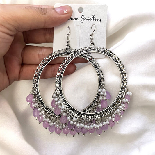 Oversize Silver Earring (Lilac Beads) For Resin Art