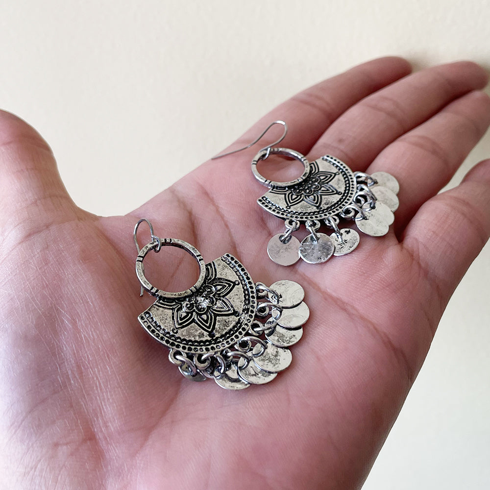 Rustic Silver Semi Circle Earrings - ClartStudios - Polymer clay Jewellery