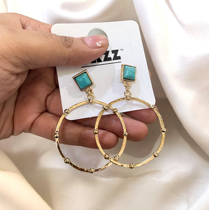 Teal Stud Alloy Earrings