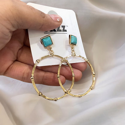 Teal Stud Alloy Earrings