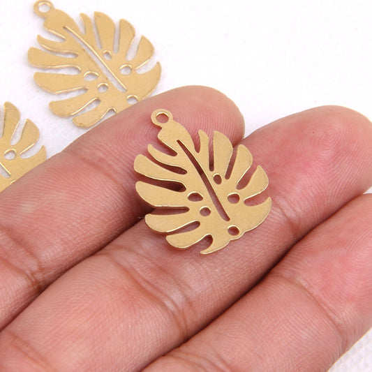 Raw Brass Monstera Leaf Charm - ClartStudios - Polymer clay Jewellery