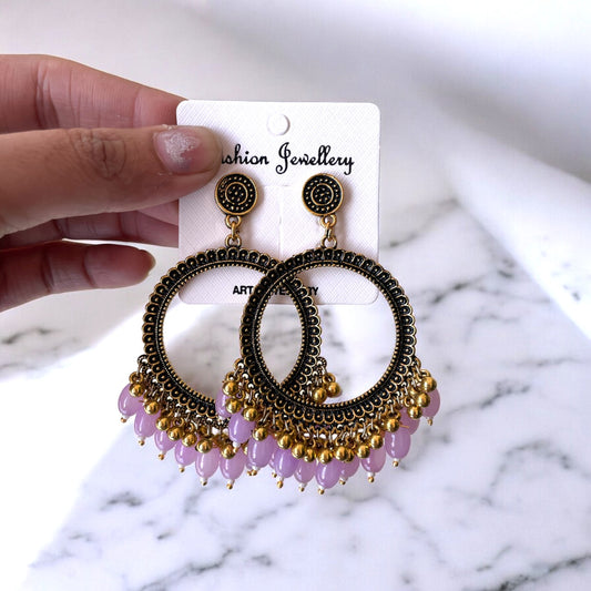 Golden Circle Oxidised Earring (Lilac Glass Beads) for Resin Art