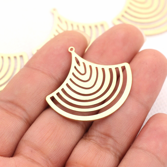 Raw Brass Laser Cut Fan Charm - ClartStudios - Polymer clay Jewellery