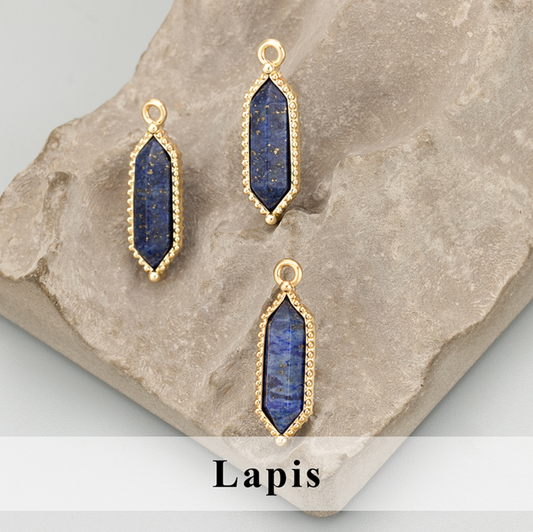 Blue Lapis Crystal Stone Crystal 18k Charm Premium (1pc) - ClartStudios - Polymer clay Jewellery