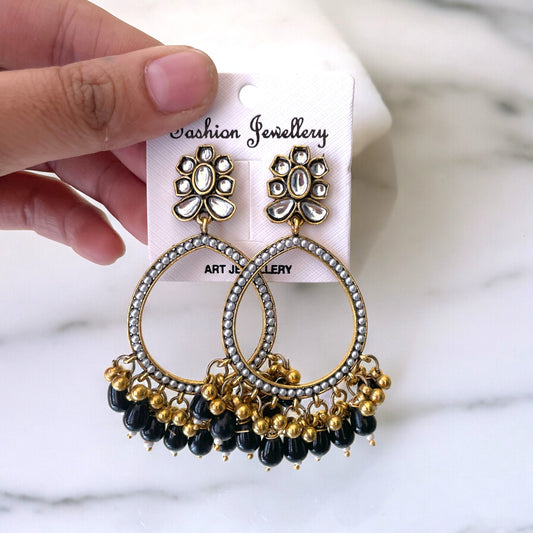 Pearl Drop Jhumka With Black Beads Bezels For Resin Art