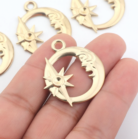 Brass Star Moon shape Pendent Charm