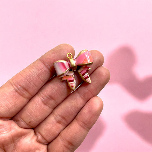 Pink Bow Marbled Clay Charm