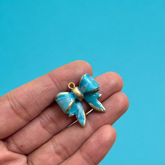 Teal Bow Marbled Clay Charm