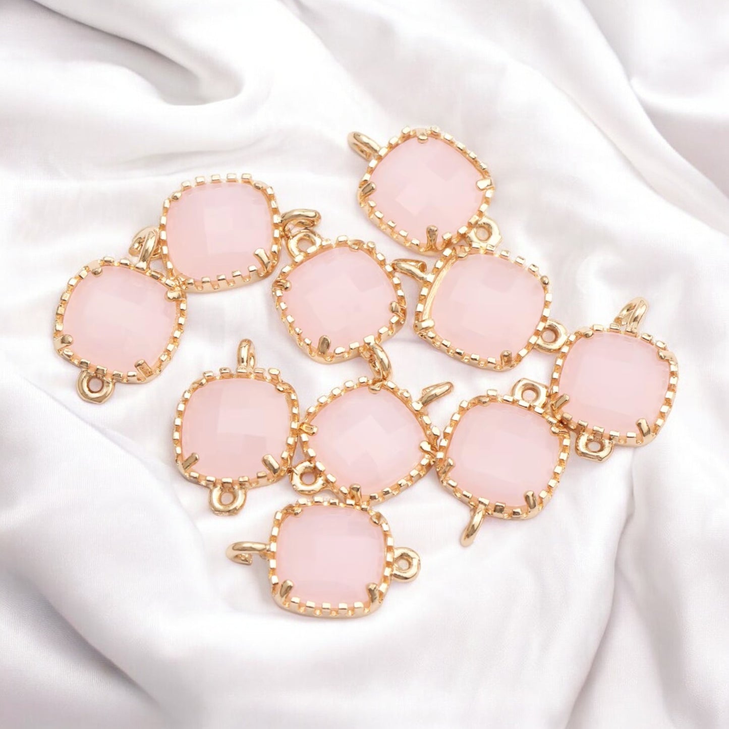 Baby Pink Small Rounded Square Hanging Glass Crystal (14mm * 9mm) (1pc)