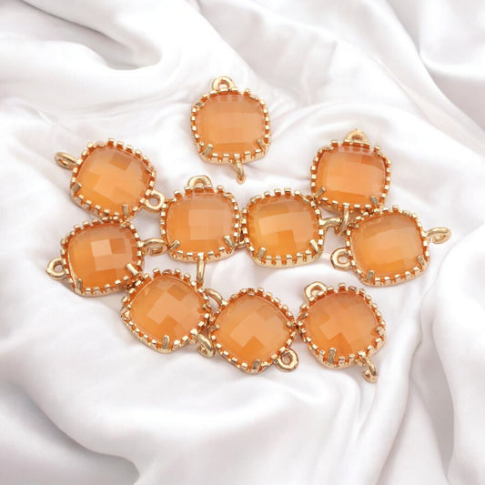 Peach Orange Small Rounded Square Hanging Glass Crystal (14mm * 9mm) (1pc)