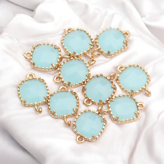 Light Blue Small Rounded Square Hanging Glass Crystal (14mm * 9mm)