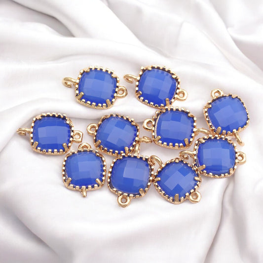 Blue Small Rounded Square Hanging Glass Crystal (14mm * 9mm)