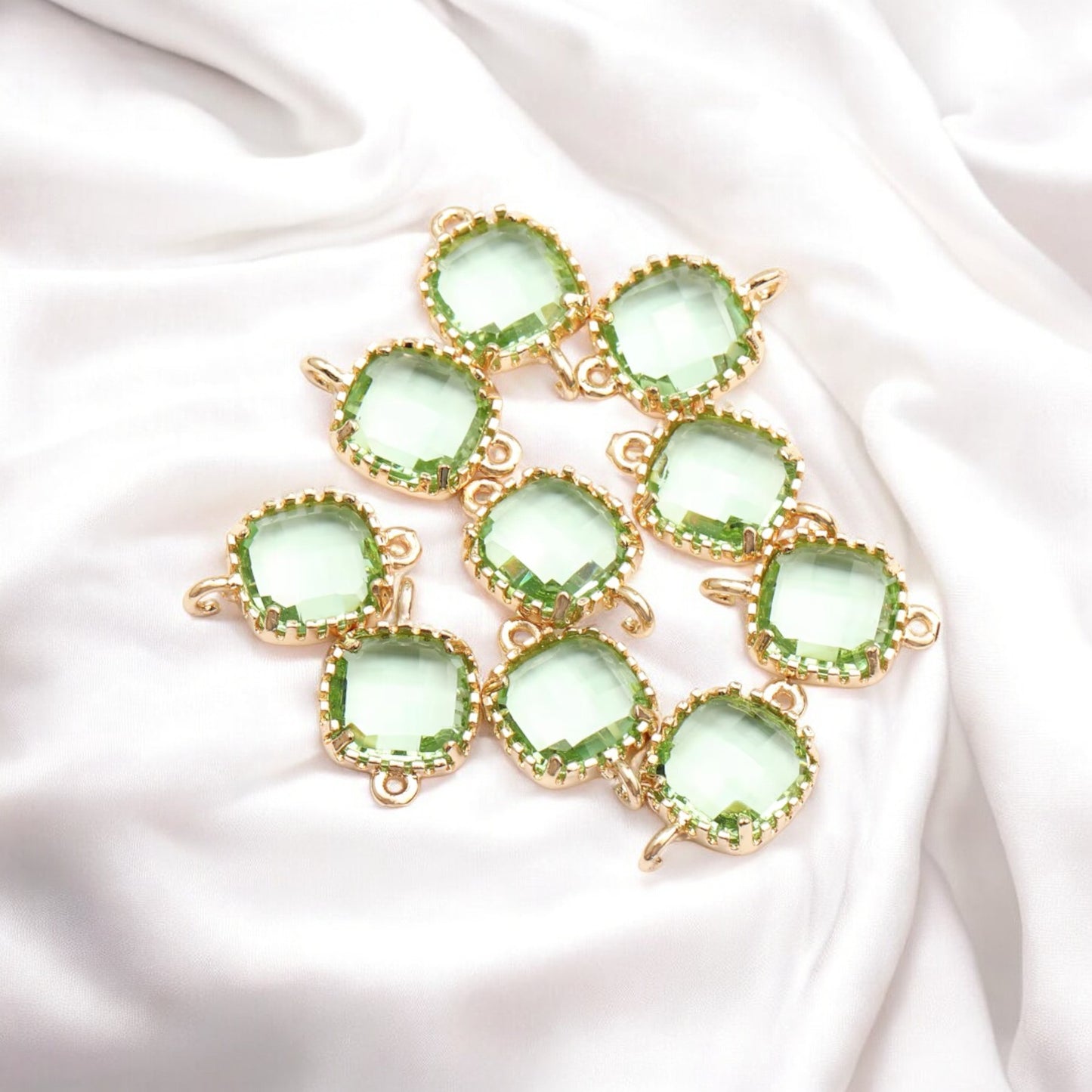 Light Green Small Rounded Square Hanging Glass Crystal (14mm * 9mm) (1pc)