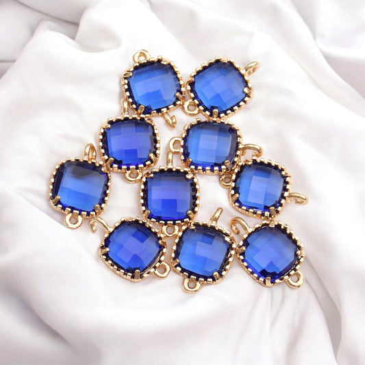 Ink Blue Small Rounded Square Hanging Glass Crystal (14mm * 9mm) (1pc)