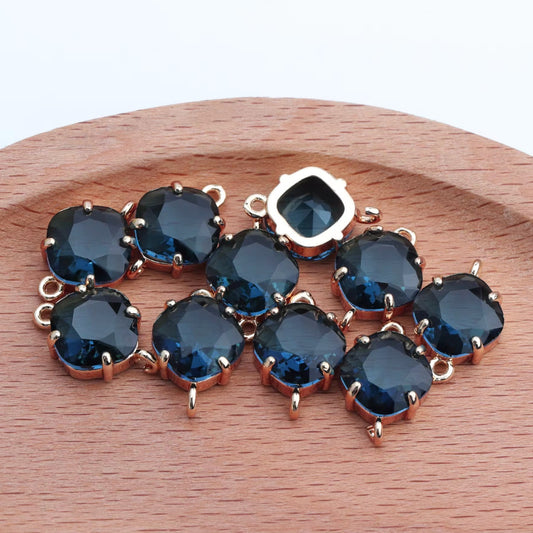 Dark Water Blue Rounded Square Hanging Glass Crystal (10mm * 16mm)