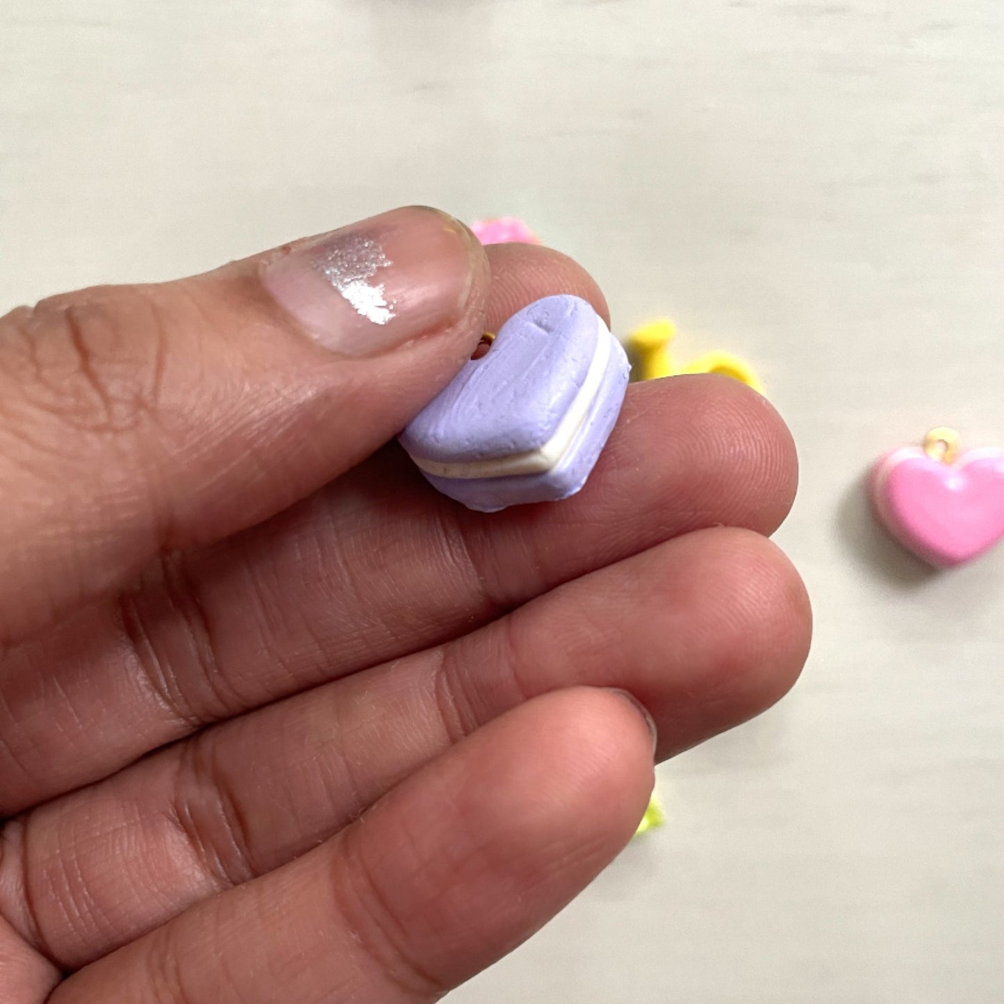 Lilac Heart Macaron Clay Charms