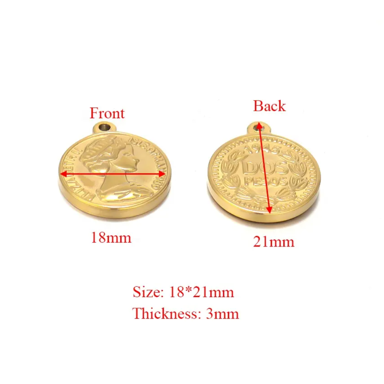 STF014 - Stainless Steel Queen Coin Pendant Charms (1pc) (Anti Tarnish)