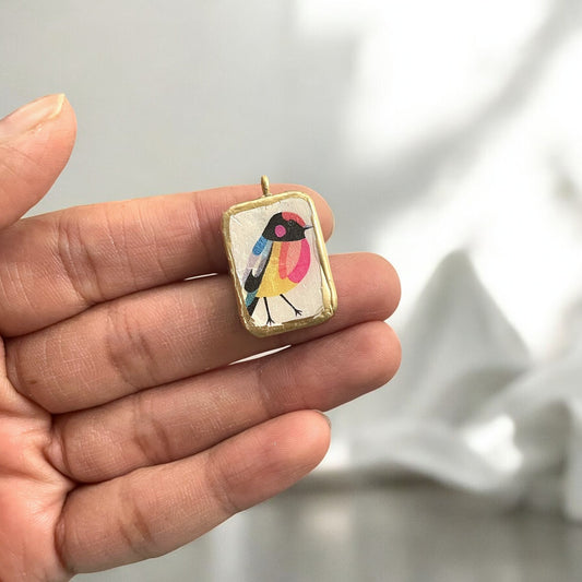 Painting Inspired Bird - Cold Porcelain Charms Pendant (Without Chain)