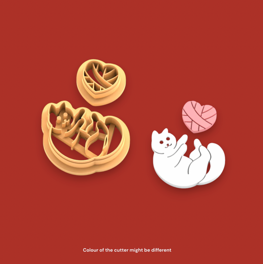 VE29- Cat With Heart Clay Cutter |  Valentine Theme Clay Cutters (2pc Set)