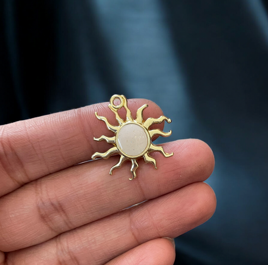 Sparkly White Golden Sun Charm