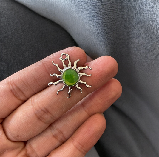 Sparkly Green Silver Sun Charm