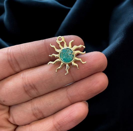 Turquoise Marbled Golden Sun Charm