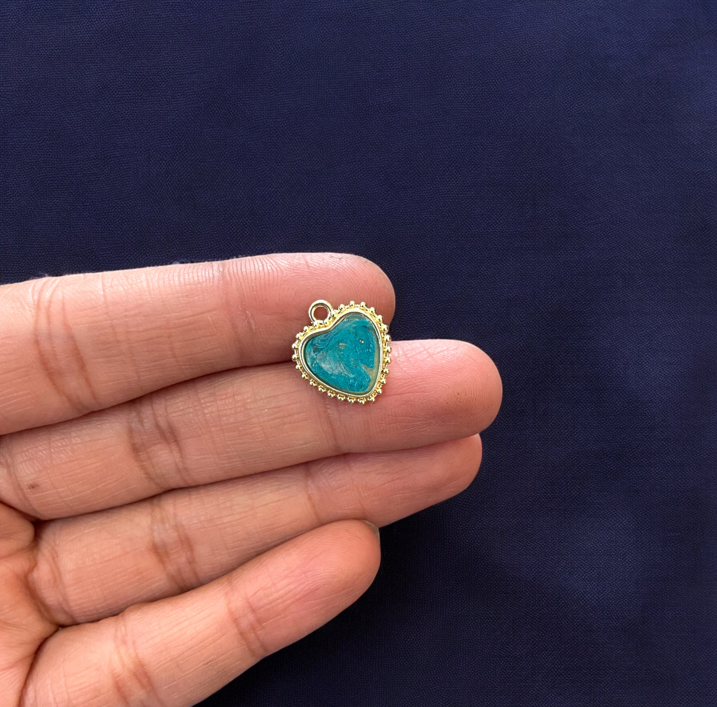 Sparkly Marbled Turquoise Heart Charm