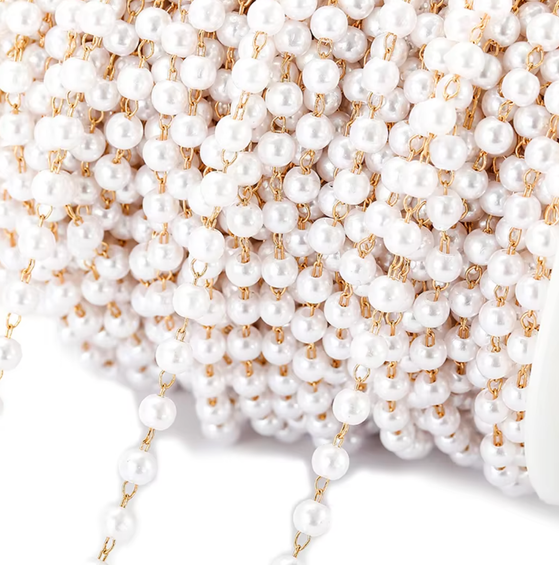 C04 - 1 Meter Gold Plated Chain Pearl Beads/ High Quality / Tarnish Resistant