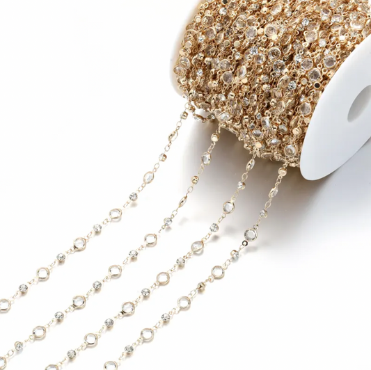 C11 - Golden Glass Stone and Crystal slip chains/ High Quality / Tarnish Resistant