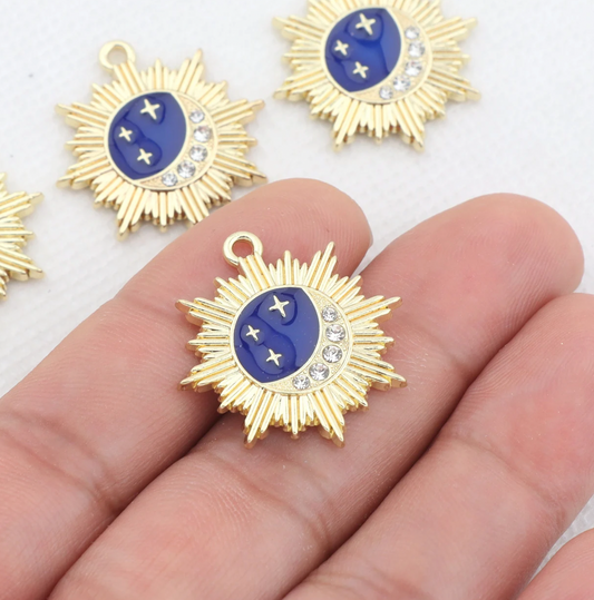 Gold Plated Sun Moon Enamel Filled Charm