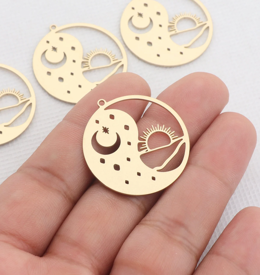 Sun and Moon Layer Cut Brass Charm