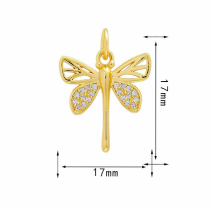 BTF14 - Zircon Multi Stone Dragon Fly 18k Gold Plated Brass Pendant (Anti Tarnish) (1pc)