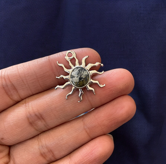 Galaxy Marbled Silver Sun Charm