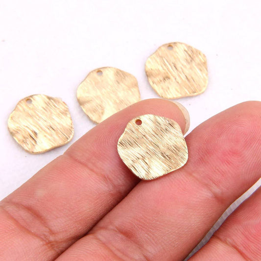 Brass Wavy Harmed Texture Circle Charm - ClartStudios - Polymer clay Jewellery