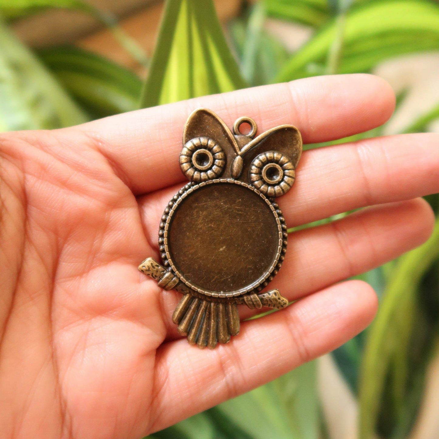 Big owl Pendent Brass Charm - 2 - ClartStudios - Polymer clay Jewellery