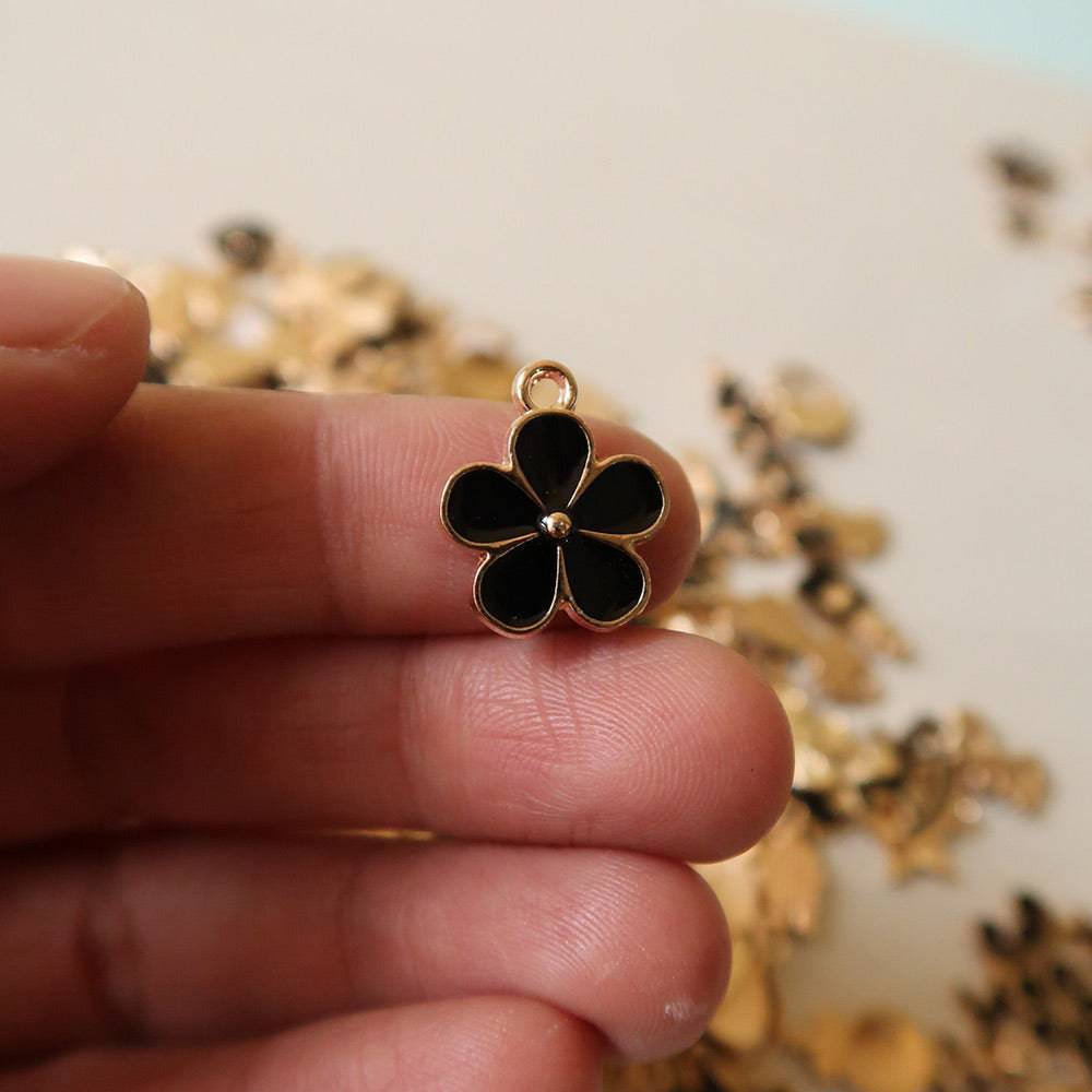Flower Black Enamel Charm - 2 - ClartStudios - Polymer clay Jewellery
