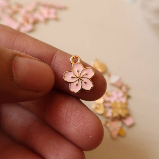 Flower Pink Enamel Charm - 2 - ClartStudios - Polymer clay Jewellery