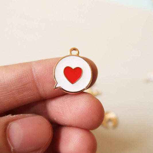 Heart Chat White Enamel Charm - 1 - ClartStudios - Polymer clay Jewellery