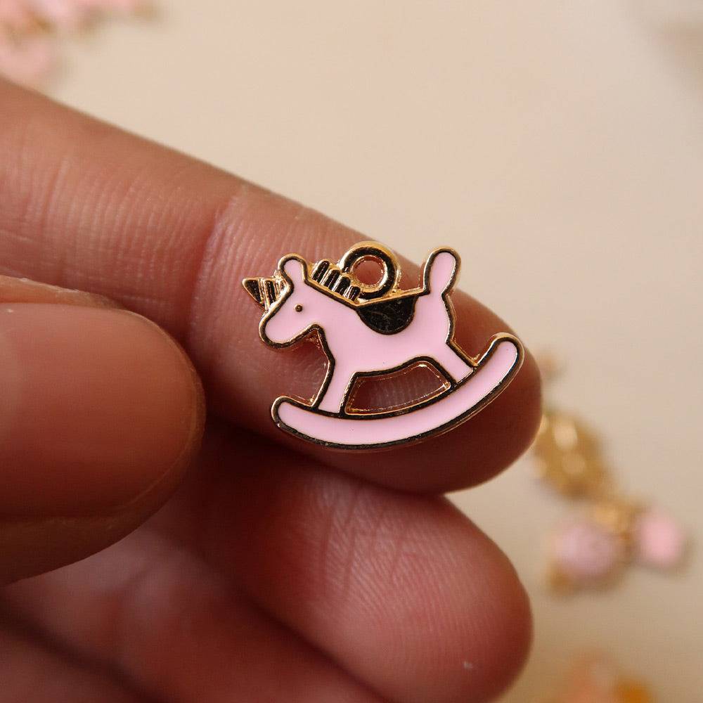 Horse Toy Pink Enamel Charm - 1 - ClartStudios - Polymer clay Jewellery
