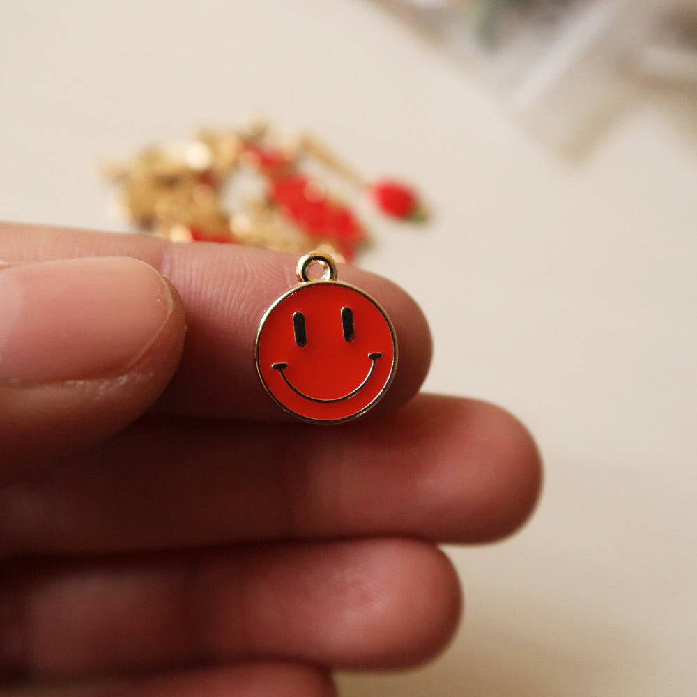 Smiley Red Enamel Charm - ClartStudios - Polymer clay Jewellery